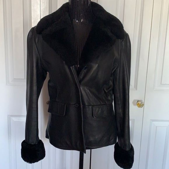 VTG Susie Tompkins Faux Fur Trimmed Genuine Leather Jacket - Picture 2 of 10